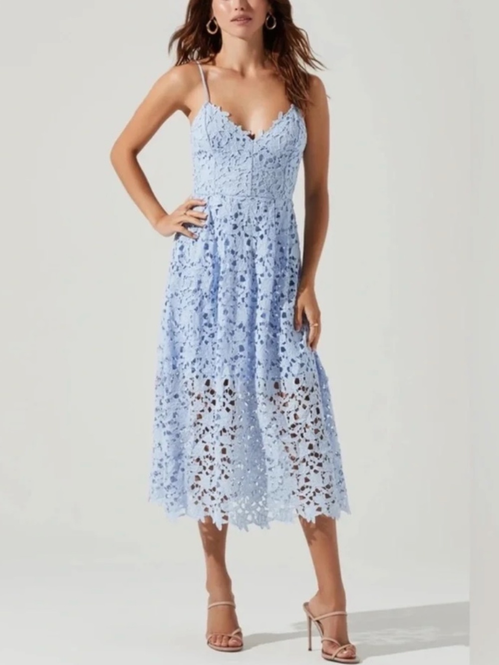 ASTR The Label Periwinkle Lace Cami Midi Dress
